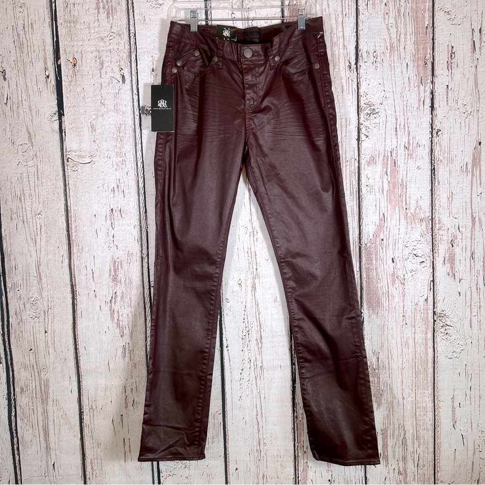 Rock & Republic Berlin Coated Skinny Jeans Pants Plum Burgundy Size 12 - NWT!!